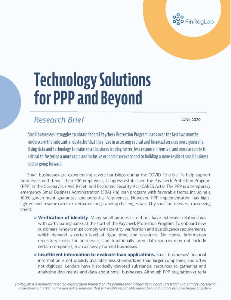 Technology Solutions for PPP and Beyond – FinRegLab